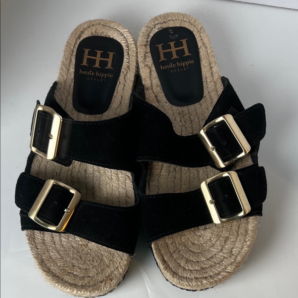 Haute Hippie‎ Black Jute Suede Nikki Sandals